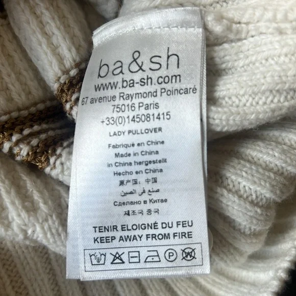 ba&sh Cream Striped Crewneck Sweater with Gold Buttons - Picture 3 of 5